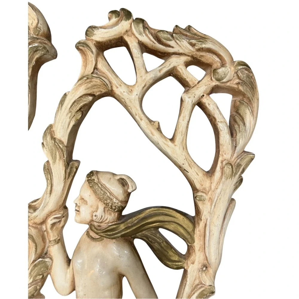 Vintage 70s Art Nouveau Wall Plaques Summer Winter‎ Ivory Gold Plaster Panel Set